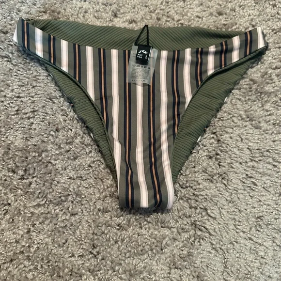 Rusty Reversible Bikini Set S Olive Stripe Sustainable Longline BNWOT - Picture 13 of 16
